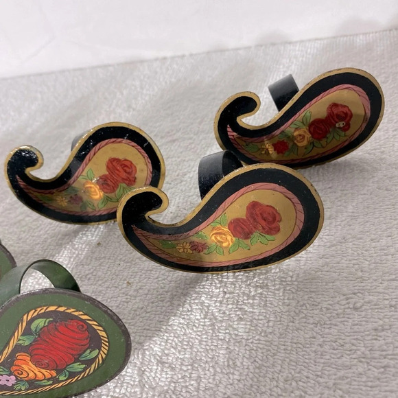 Vintage Painted Paisley Metal Napkin Rings x6 - Picture 3 of 10